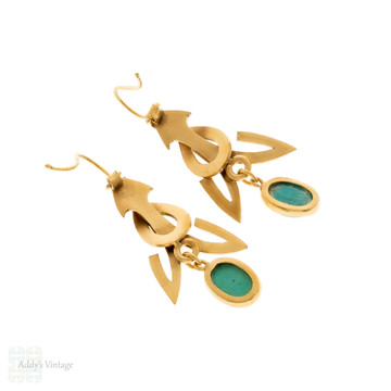 Antique Victorian Turquoise Gilt Drop Earrings, Tapered Design Dangles.