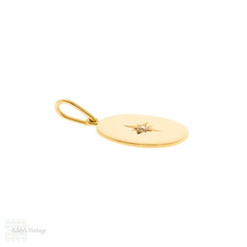 Victorian 15ct Gold Engraved Star Set Diamond Pendant, Antique Conversion.