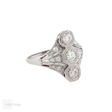 Art Deco 0.84ctw Old European Cut Diamond Cocktail Ring, 14k & Platinum.