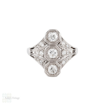 Art Deco 0.84ctw Old European Cut Diamond Cocktail Ring, 14k & Platinum.