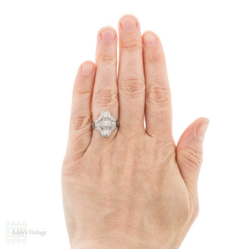 Art Deco 0.84ctw Old European Cut Diamond Cocktail Ring, 14k & Platinum.