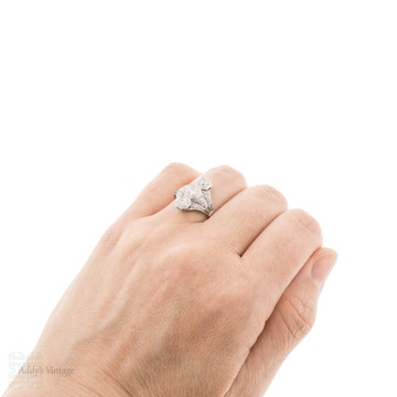 Art Deco 0.84ctw Old European Cut Diamond Cocktail Ring, 14k & Platinum.