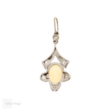 Antique Opal & Diamond Pendant, Floral Shape 18ct Pendant.