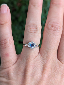 Vintage Sapphire & Diamond Floral Cluster Ring, 18ct Gold.