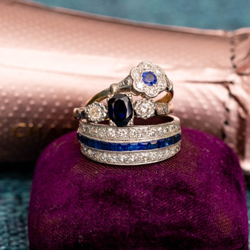 Vintage Sapphire & Diamond Floral Cluster Ring, 18ct Gold.