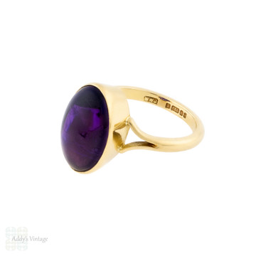 Amethyst 18ct Gold Bezel Cabochon Cut Ring, Vintage 1980s.