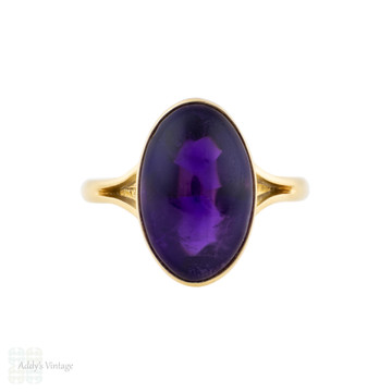 Amethyst 18ct Gold Bezel Cabochon Cut Ring, Vintage 1980s.