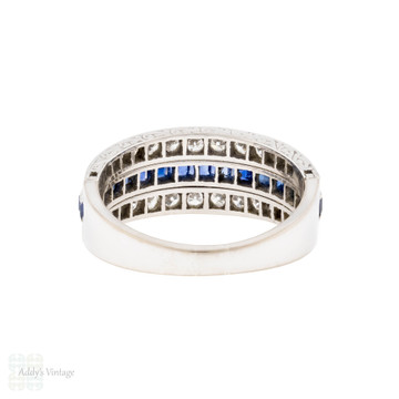 Art Deco Sapphire & Diamond Triple Row Half Hoop Band, 18ct & Platinum.