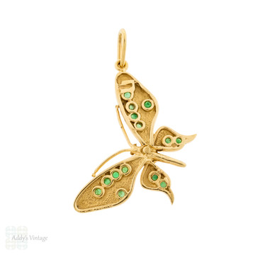 Vintage 18ct Gold & Emerald Butterfly Pendant, Circa 1980s.