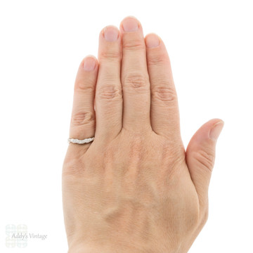 Vintage Curved Diamond Wedding Ring, 14k Three Stone Band.
