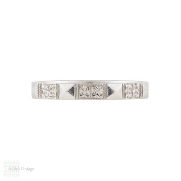 Engraved Floral Platinum Vintage Ladies Wedding Ring, Size P / 7.75.