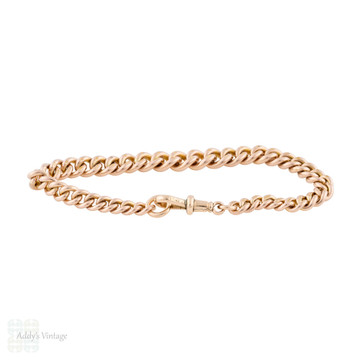 Antique 9ct Rose Gold Graduating Curb Link Bracelet, 7.5 inches, 19g.