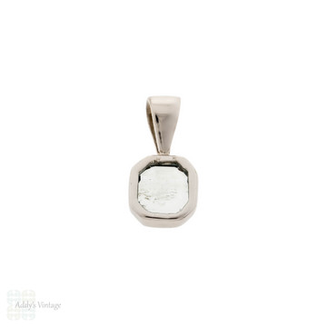 Aquamarine & Sterling Silver Pendant, Vintage Bezel Set Step Cut Birthstone Charm.