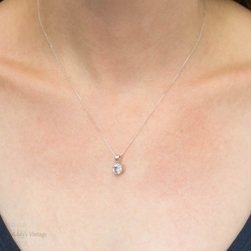 Aquamarine & Sterling Silver Pendant, Vintage Bezel Set Step Cut Birthstone Charm.