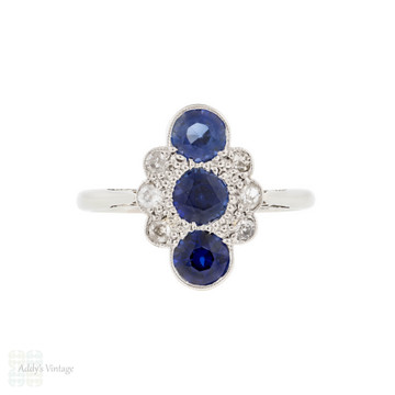 Sapphire & Diamond Art Deco Panel Ring, 18ct White Gold and Platinum.