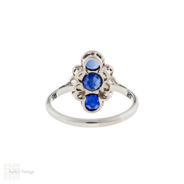Sapphire & Diamond Art Deco Panel Ring, 18ct White Gold and Platinum.