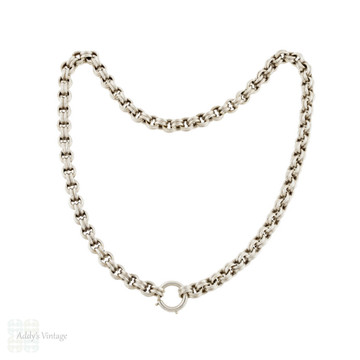 Chunky Antique Victorian Sterling Silver Book Chain with Oversized Clasp, 18 inches.