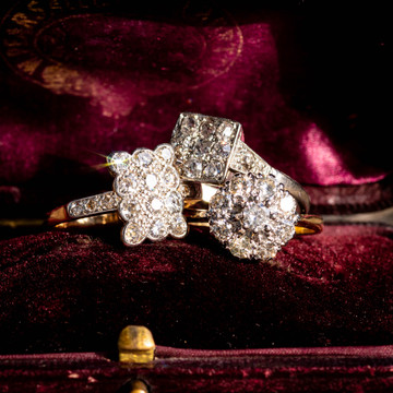 Cobblestone 18ct Diamond Ring, Antique 0.55 ctw Old Mine Cut Cluster Ring.
