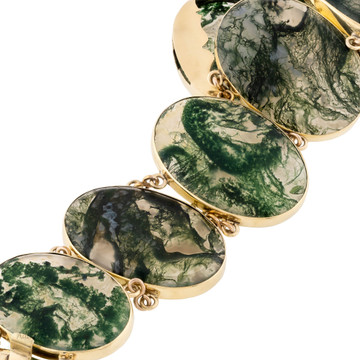 RESERVED Antique Green Moss Agate 9ct 9k Bezel Set Panel Bracelet.