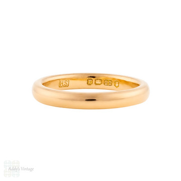 22ct Rose Gold Vintage Ladies Wedding Ring, 1950s Donut Shape Ring Size L.5 / 6.