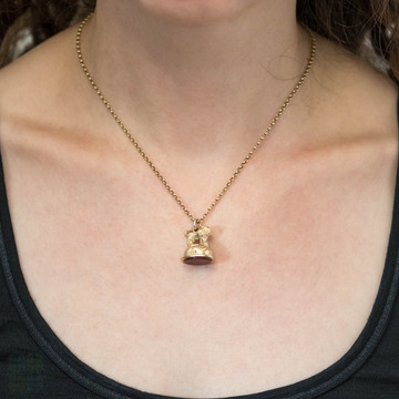 Antique 9ct Lion Fob, Gold Animal Fob Pendant with Carnelian Base.