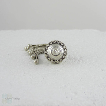 Antique Silver 7 Strand Tassel with Crown Design and Beaded Edges. Victorian 800-900 Silver Charm for Pendant or Watch Fob.