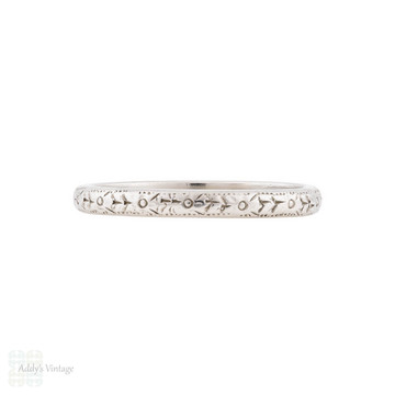 Art Deco Platinum Orange Blossom Engraved Wedding Ring Size L.75 / 6.25.
