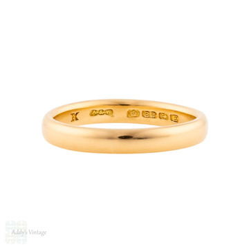 Art Deco 22ct Gold 1920s Wedding Ring, Size P / 7.75, 4.8g.