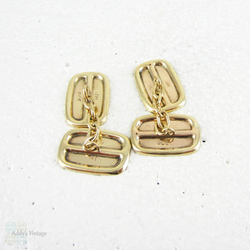 Gentleman's 9 Carat Yellow Gold Cuff Links. Double Faced Rectangle Cuff Links with Engine Turned Design, Circa 1920s - 1930s.