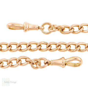 Curb Link 9ct Gold Antique Chain Necklace with Double Dog Clips. 39.5 cm / 15.5 inches.