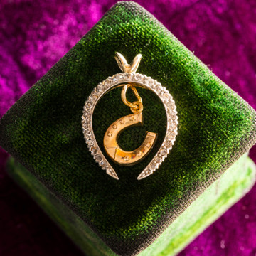 Dainty Antique 9ct Gold Lucky Horseshoe Pendant Charm.