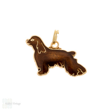 Vintage Enamel Cocker Spaniel Dog 14k Gold Charm Pendant.