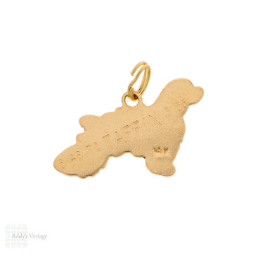 Vintage Enamel Cocker Spaniel Dog 14k Gold Charm Pendant.