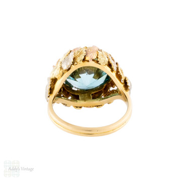 Bold Vintage Blue Zircon Cocktail Ring in 14k Yellow, Rose & White Gold.