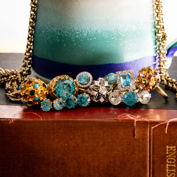 Blue Zircon Gold & Platinum Heart Design Vintage Stud Earrings.