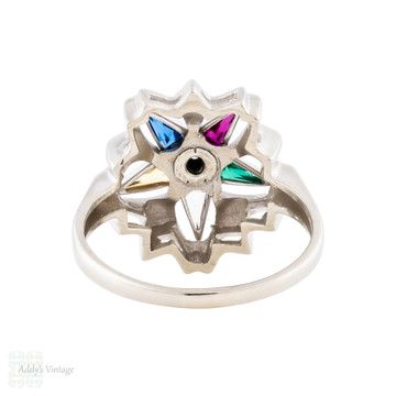 Vintage Order of the Eastern Star Masonic Theme 10k White Gold Ring.