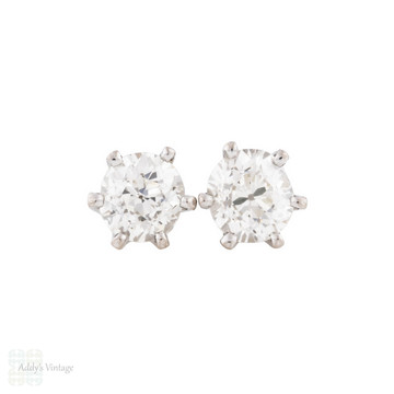 Old European Cut Diamond Vintage 0.80ctw Stud Earrings, 18ct.