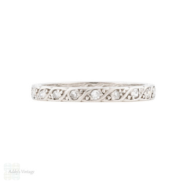 Art Deco Platinum Diamond Eternity Ring, Antique Full Hoop Band Size N.5 / 7.