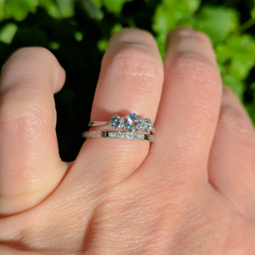 Three Stone Vintage Diamond Engagement Ring, Platinum Set 0.75ctw Ring.