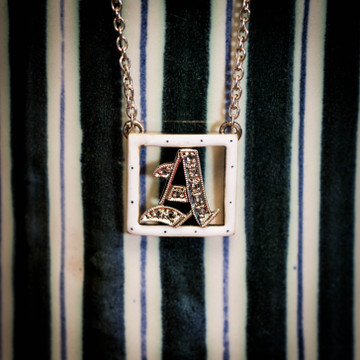Antique "A" Diamond Initial Necklace, 9ct Gold & Silver Enamel Convered Letter.