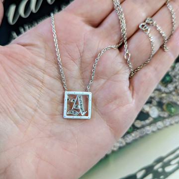 Antique "A" Diamond Initial Necklace, 9ct Gold & Silver Enamel Convered Letter.