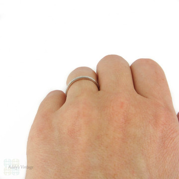 Art Deco Engraved Platinum Wedding Ring, Narrow Fully Engraved Band by Alabaster & Wilson, Circa 1920s - 1930s. Size O / 7.25.