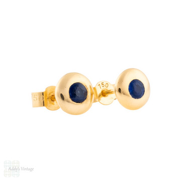 Antique Sapphire Flush Bezel Set 18ct Gold Stud Earrings.
