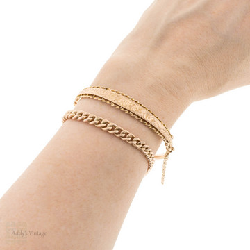 Antique 9ct Rose Gold Graduating Curb Link Bracelet, 7.75 inches, 14g.