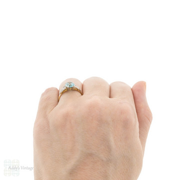 Vintage Blue Zircon Single Stone Ring with Diamond Setting, 18ct & PLAT.