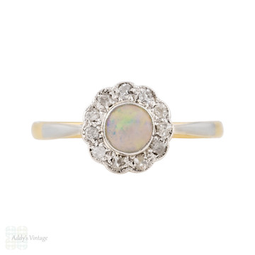 Opal & Diamond Antique Cluster Ring, 18ct & PLAT.