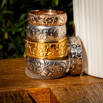 Wide Vintage 22ct Gold Floral Engraved Wedding Ring, Size Q.5 / 8.5