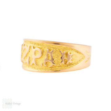 Victorian 18ct Gold Mizpah Ring, Antique Sentimental Band.