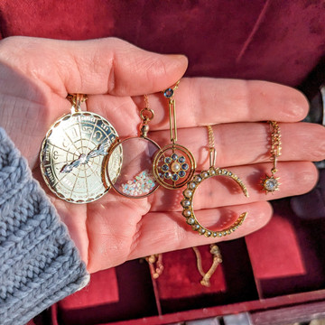 Antique Victorian 9ct Gold Cresent Moon Pearl Pendant.