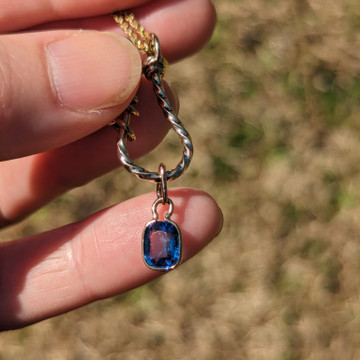 Antique Bezel Set Cushion Cut Sapphire Charm, 18ct Gold